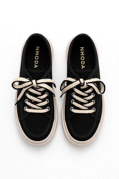 StWenn Μαύρο γυναικείο sneaker με ψηλή σόλα και κορδόνια - Kotnel