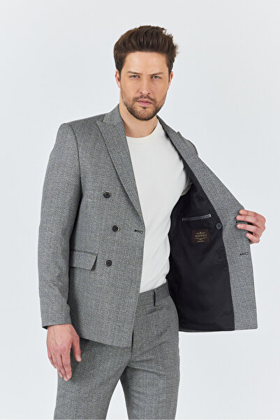 Frappoli Reggina férfi fekete-szürke saját mintás 4 évszakos karcsúsított, kétsoros öltöny