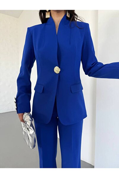 STMT BUTİK Kadın Altın Düğme Detaylı Blazer Ceket ve Pantolon Takım – Yeni Sezon