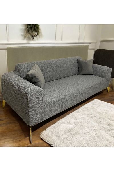 NEFİS HOME Jacquard Armchair Cover 3 Pcs Gray -One Piece
