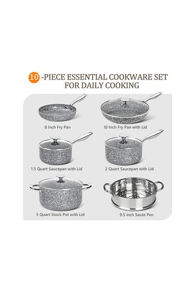 Michelangelo Grey Non-stick Induction Cookware Set, 10 Pieces