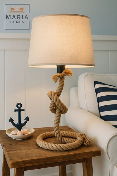 MARIA HOMES Coastal Rope Table Lamp with Fabric Shade