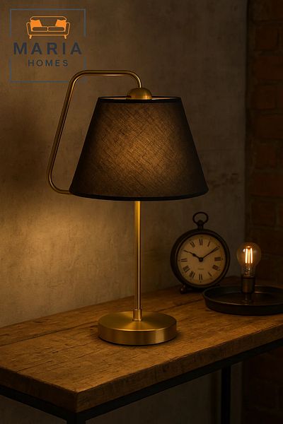 MARIA HOMES Gold Table Lamp with Black Tapered Shade
