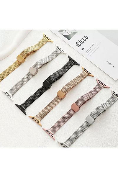 REDz Accessories Milanese Luxury Strap For Apple Watch, Metallic Fabric, Magnetic, Pink - 38/40/41 Mm