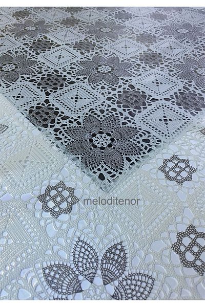TNR Meiwa Transparent Overlay Lace Embroidery Daffodil Flower Motif Thick Luxury Pvc Oilcloth Table Cloth