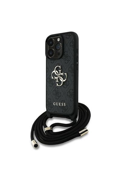 REDz Accessories Carcasă Guess pentru iPhone 16 Pro Max, PU cbdy 4g, logo mare cu șnur, guhcp16xp4gmgcrk, neagră