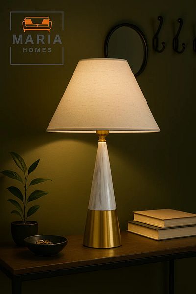 MARIA HOMES Cone-Shaped Marble and Gold Table Lamp