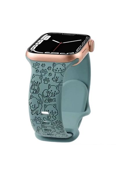 REDz Accessories Cat Engraved Strap, Sport, Compatible With Apple Watch, Adjustable, Silicone, Green - 38/40/41 Mm