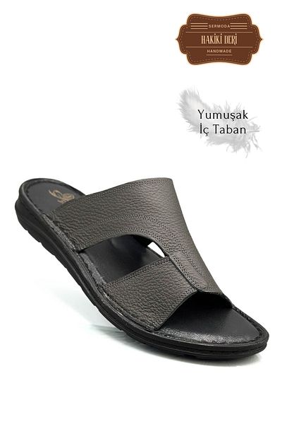 sermoda Genuine Real Leather Men's Slippers Light Slippers Leather a Shirm Smoked