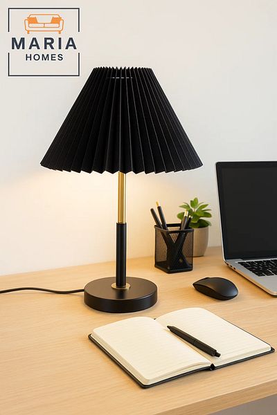 MARIA HOMES Black Table Lamp with Pleated Shade