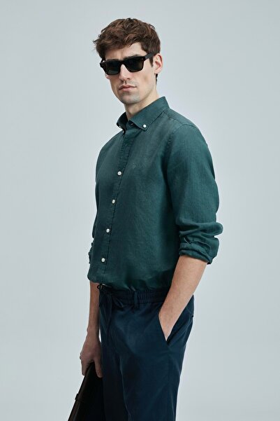 Lufian 111010630 Pitaya Keten Gömlek Comfort Fit Erkek Gömlek YEŞİL