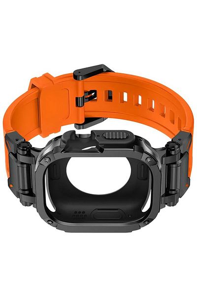 REDz Accessories Hybrid Armor 2 In 1 Strap For Apple Watch, Full Protection, Silicone, Orange And Black - 44 Mm