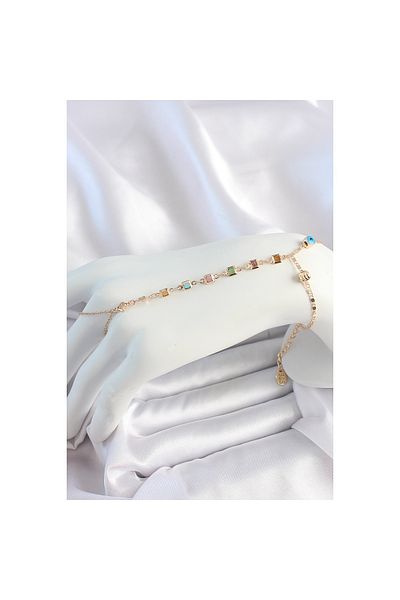 maarketim Brass Gold Color Colored Zircon Stone Şahmeran
