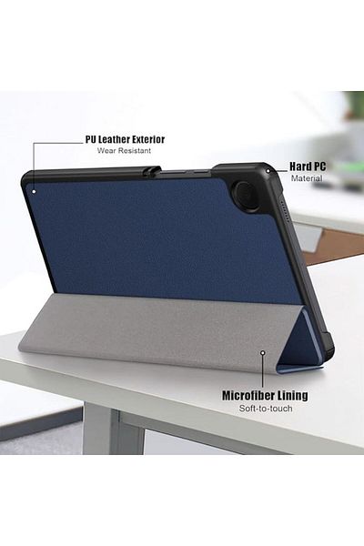 REDz Accessories Husă de protecție rezistentă la șocuri pentru Samsung Galaxy Tab A9, aspect piele, pliabilă, albastru marin