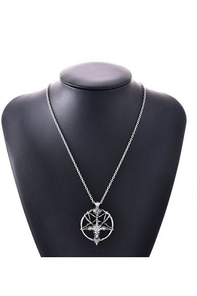 SYGGY Silver chain with silver Baphomet pendant, pentagram, 45 cm