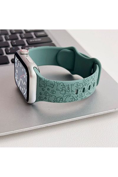 REDz Accessories Cat Engraved Strap, Sport, Compatible With Apple Watch, Adjustable, Silicone, Green - 38/40/41 Mm