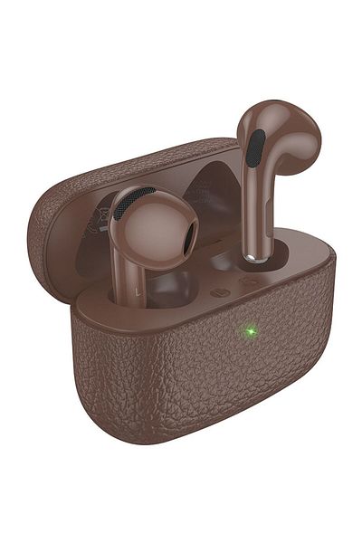 REDz Accessories Căști wireless Hoco TWS EQ15, Bluetooth 5.4, model din piele, ușoare, maro