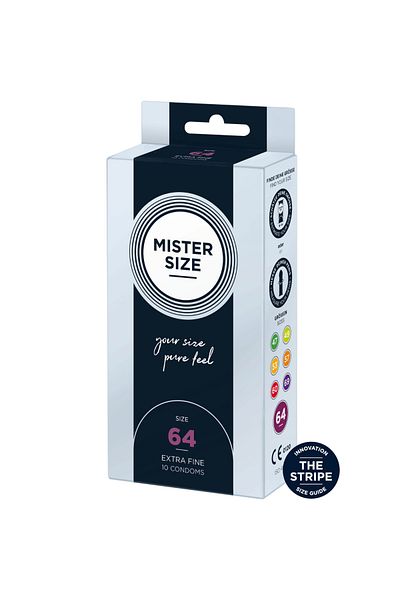 Mister Size Extra Fine Condoms, Perfectly Adapted, Maximum Comfort and Protection, Mister Size 64, 10 pieces