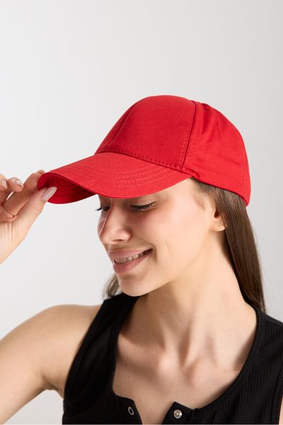 Moda Days Women's Red Basic Adjustable Baseball Cap with Velcro Back