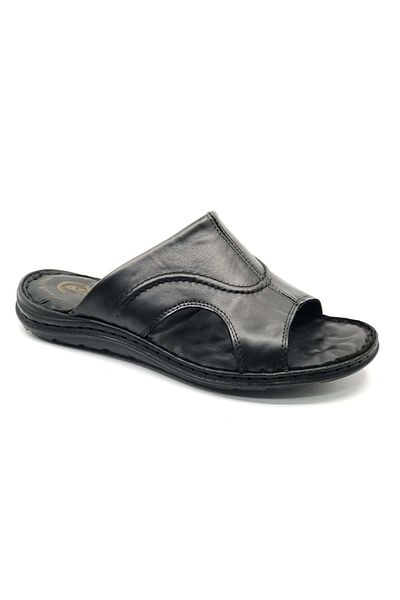 Kocamanlar Ayakkabı Soldier 1925 100% Genuine Leather Men's Full Orthopedic Slippers Black