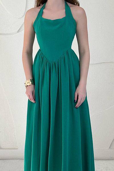 Elbee Fashion Woman Halter Linen Dress