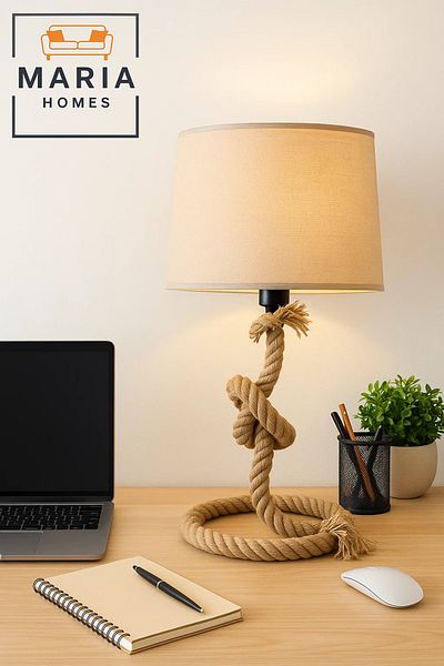 MARIA HOMES Coastal Rope Table Lamp with Fabric Shade