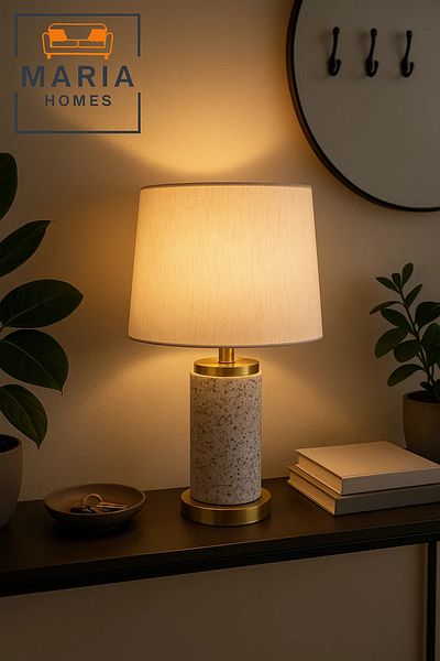 MARIA HOMES Granite-Textured Table Lamp with Gold Accents