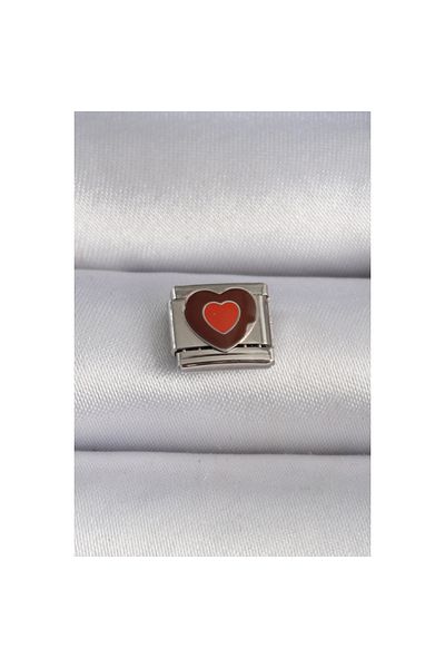 maarketim 316L Steel Silver Color Brown Heart Embroidered Nomination Charm