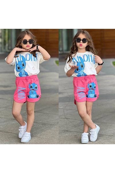 ARBİ kids Female Child Aloha Stitch Shorts Summer Suit