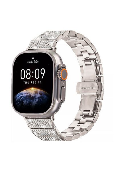 REDz Accessories Curea Crystal Glam pentru Apple Watch Design cu strasuri, zale metalice, Starlight - 38/40/41 mm