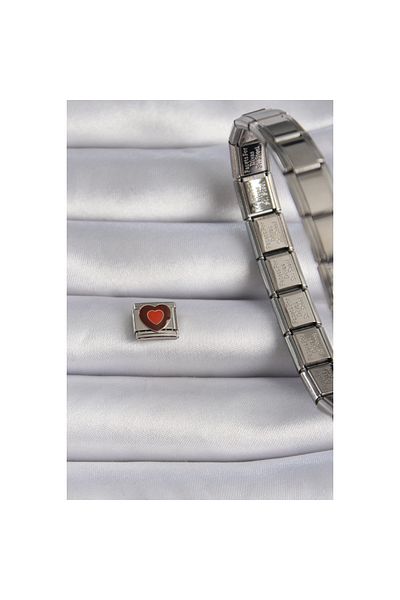 maarketim 316L Steel Silver Color Brown Heart Embroidered Nomination Charm