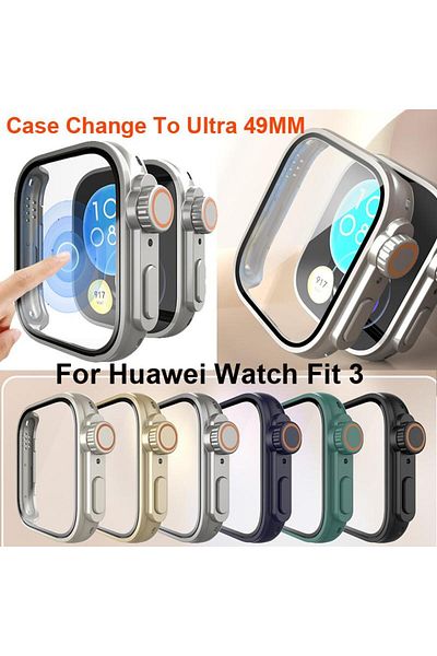 REDz Accessories Case With Screen Protector, Glass For Huawei Watch Fit 3, Ultra Watch Look, Rose-gold