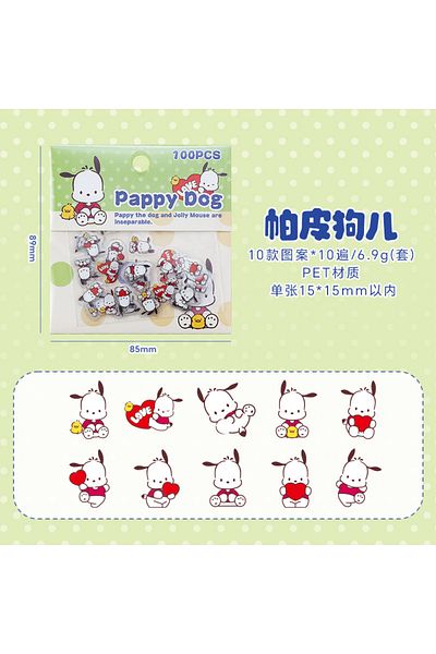 Miniso 1 100pcs Sanrio Cartoon Sticker Pochacco Kuromi Melody Kitty Kawaii Stickers Student Stationery Sup.