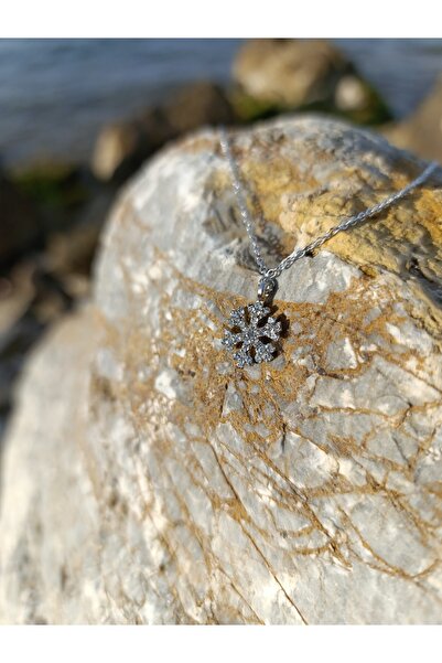 Home Kar Tanesi Altın Renk - Gümüş Renk Zirkon Taşlı Çelik Kolye