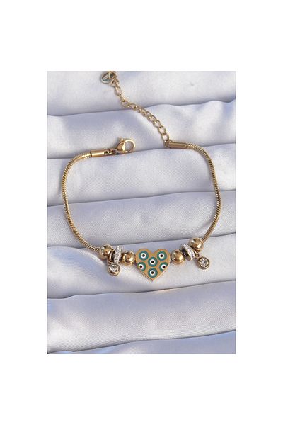 maarketim 316L Steel Gold Color Zircon Stone Evil Eye Heart Design Bracelet