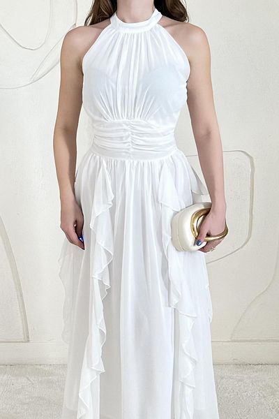 Elbee Fashion Woman Halter Collar Lined Dress