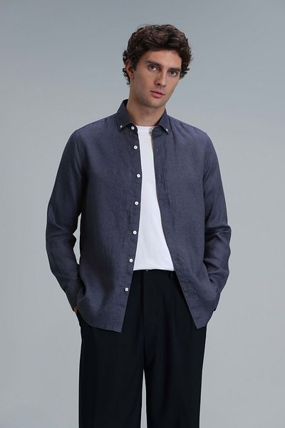 Lufian 111010611 Pitaya Linen Shirt Comfort Fit Men's Shirt Anthracite
