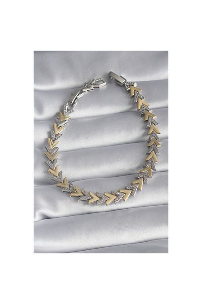 maarketim Brass Gold Silver Color Zircon Stone Detail V Model VIP Series Women's Bracelet