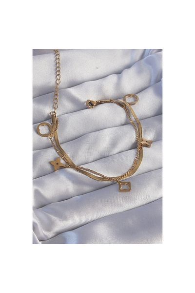 maarketim 316L Steel Gold Color Double Chain Clover Design Bracelet