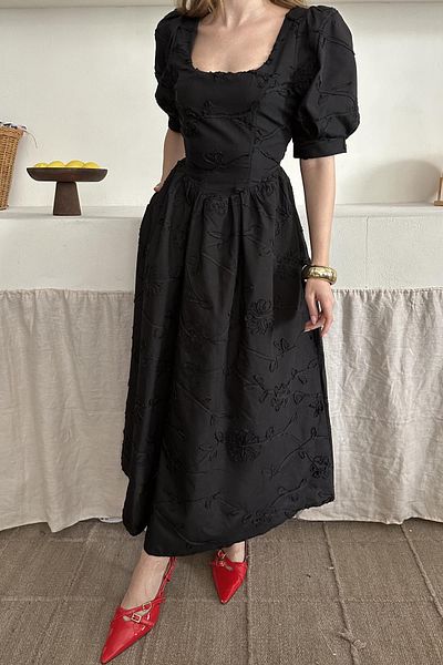 Elbee Fashion Woman Rochie Brode cu mâneci balon și detaliu broderie
