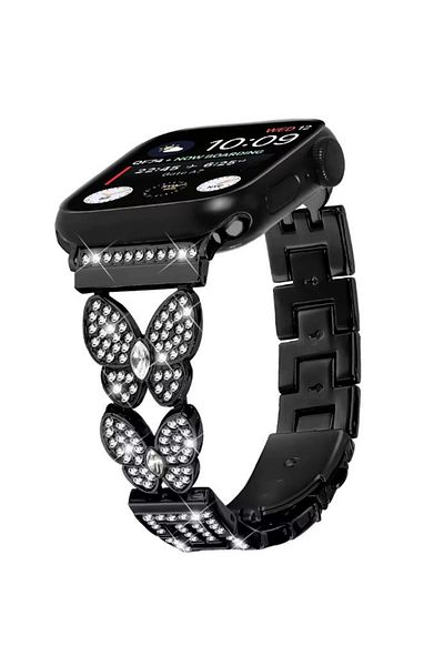 REDz Accessories Crystal Butterfly Strap For Apple Watch Design With Rhinestones, Metallic, Black - 44/45/46/49 Mm