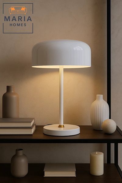 MARIA HOMES Glossy White Modern Table Lamp