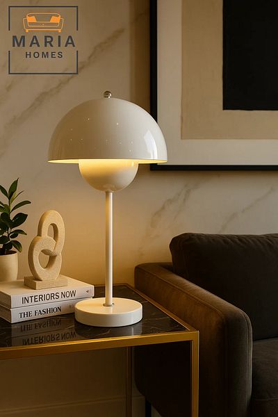 MARIA HOMES Glossy White Dome Table Lamp