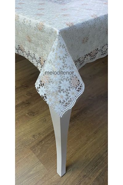TNR Meiwa Transparent Coating Processing Lace Look Motif Daisy Pvc Thick Luxury Oilcloth Table Cloth