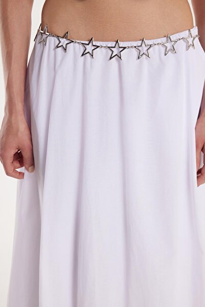 Tudors Women's Standard Fit Elastic Waist Pleated White Skirt