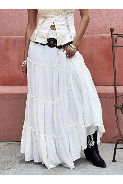 fablair Fustă lungă de damă plisată de bază albă