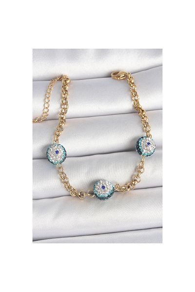 maarketim 316L Steel Gold Color Zircon Stone Evil Eye Bead Model Kadı Bracelet