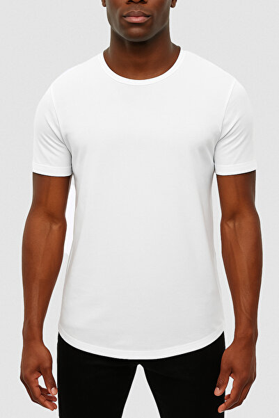 Oval Kesim Beyaz Erkek Tişört | Regular Fit | Kısa Kollu Bisiklet Yaka Modern Tarz | %100 Pamuk