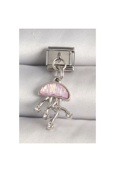 maarketim 316L Steel Silver Color Pink Enamel Jellyfish Model Zircon Stone Detailed Nomination Charm