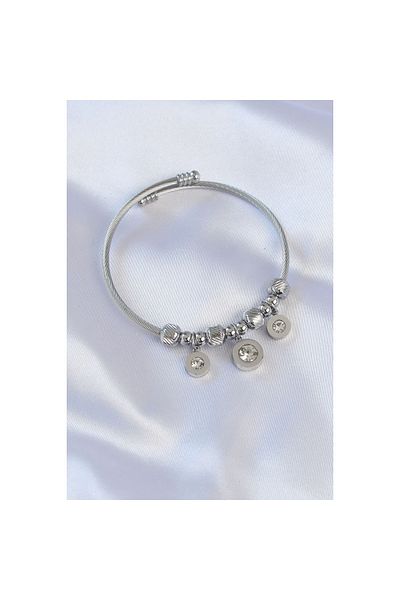 maarketim 316L Steel Silver Color Zircon Stone Model Charm Bracelet